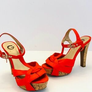 Guess Stylish Coral Platform Cork Heels Size 7 1/2